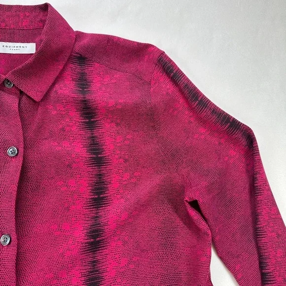 EQUIPMENT Femme Pink Black Snake Print Silk Button Up Shirt Size XS Long Sleeves - Picture 4 of 16